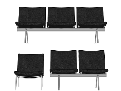 Modern Public Chair Stainless Steel Black Leather Single Chair 3d model