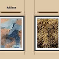 Framed Oil Paintings With Abstract Blue Orange Black And Golden Brown Textures Hanging On Wall