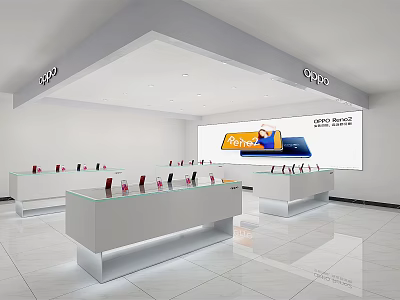 Modern Digital Store Interior With Smartphones On White Display Counters And Super Savings Offer 3d model