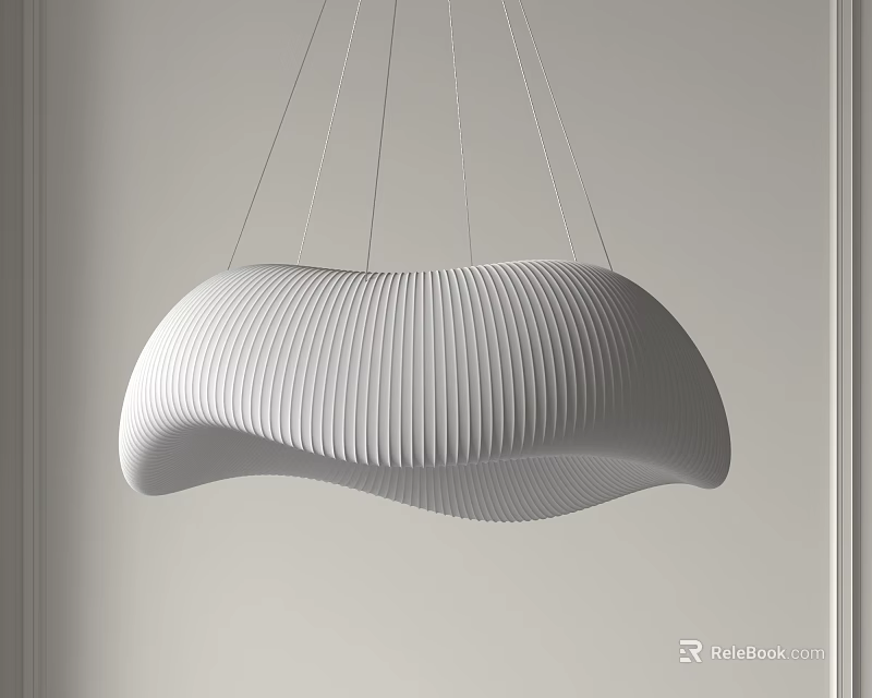 Modern White Pleated Chandelier With Wave Shaped Design For Interior Decoration 3d model 