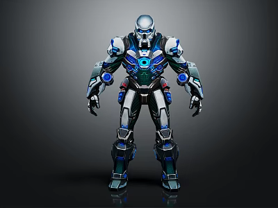 Futuristic Mechanical Robot Character With Blue Silver Armor And 3D Rendered Details 3d model