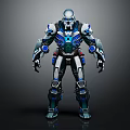 Futuristic Mechanical Robot Character With Blue Silver Armor And 3D Rendered Details