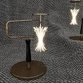 Modern Brass Table Lamp With Curved Metal Stand Black Handle And Fiber Optic Light