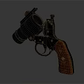 Classic Vintage Revolver With Wooden Grip And Metal Frame Design Details