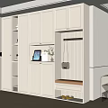 Modern Light Colored Shoe Cabinet With LED Lighting Storage Bench And Decorative Elements In Entryway