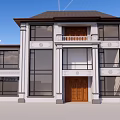 Two Story Detached Villa With White Exterior Wooden Door Porch And Landscaping
