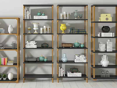 Modern Multi Tier Shelving Units With Decorative Vases Books And Storage Jars 3d model