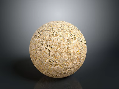 Detailed Wooden Stone Sphere With Intricate Carved Patterns And Natural Textured Surface 3d model