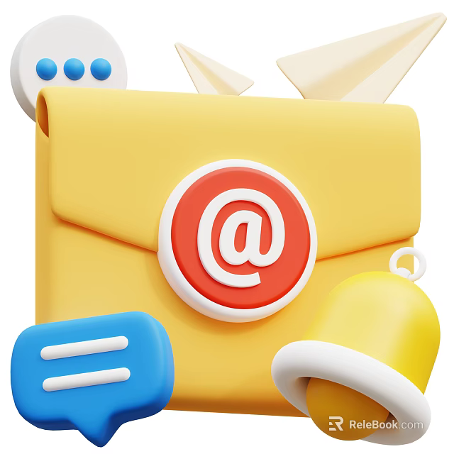 Yellow Folder With Email Envelope At Symbol Chat Bubble And Bell 3d model 