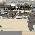 Traditional Commercial Street with Classic Architecture Plaza Pedestrian Walkways and Retail Shops
