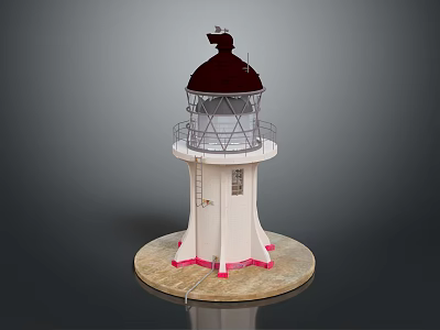 Lighthouse Shaped Decorative Furniture With Red Top And White Tower Base 3d model