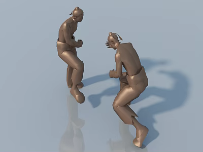 Dynamic Bronze Sculptures of Two Figures in Interactive Fighting Stance with Reflective Surface 3d model