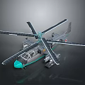 Detailed Helicopter Model With Teal And Gray Body Large Propellers And Structure 3d model