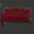 Luxurious Red Velvet Multi Person Sofa with Carved Wooden Arms and Vintage Design
