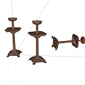 Three Antique Iron Candlesticks With Ornate Bases And Rustic Design 3d model