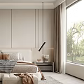 Modern Bedroom Interior Design With Beige Headboard Nightstand Lamp And Natural Window View