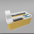 Yellow And White Toy Train Display Case With Reel And Screen Showing