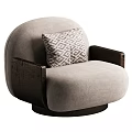 Modern Beige Single Sofa With Soft Fabric Dark Armrests And Geometric Pattern Pillow