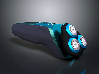 Modern Electric Shaver with Three Rotating Heads and Teal Black Design 3d model