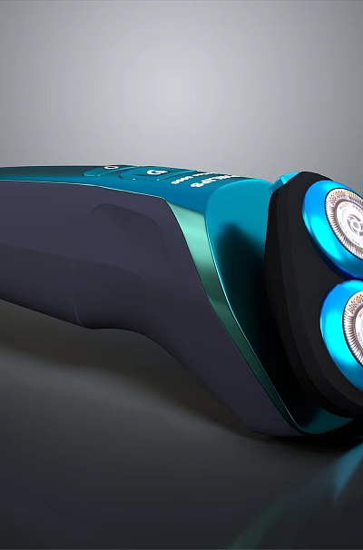 Modern Electric Shaver with Three Rotating Heads and Teal Black Design 3d model