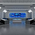 Futuristic Control Room With Large Digital Screen Data Displays Workstations And Ergonomic Chairs