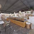 Modern Dessert Shop Interior With Glass Display Cases Seating Area And Marble Counter