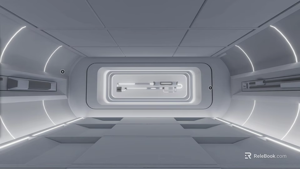 Futuristic Gray Tone Space With Circular Light Strips And Multi Layer Nested Rectangular Structures 3d model 