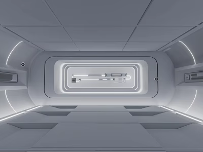 Futuristic Gray Tone Space With Circular Light Strips And Multi Layer Nested Rectangular Structures 3d model