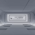 Futuristic Gray Tone Space With Circular Light Strips And Multi Layer Nested Rectangular Structures