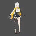 Silver Haired Woman In Yellow And Black Futuristic Outfit With Equipped Waist And Long Boots