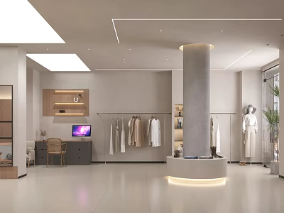 Modern Clothing Store Interior With Hanging Racks Mannequins And Bright Lighting 3d model
