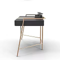 Modern Dressing Table With Black Surface Golden Metal Legs And Storage Drawers
