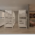 Modern Interior Space With White Display Shelves Wooden Flooring Sofa And Coffee Table
