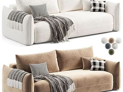 Modern Sofa Set With Cozy Fabric Plaid Pillows Knit Blankets And Color Options 3d model