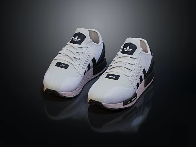 White Adidas Sneakers With Modern Design And Black Accents For Casual Sporty Look 3d model
