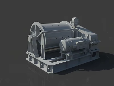 Industrial Heavy Duty Winch Equipment With Steel Drum Electric Motor Base And Control Gauge 3d model