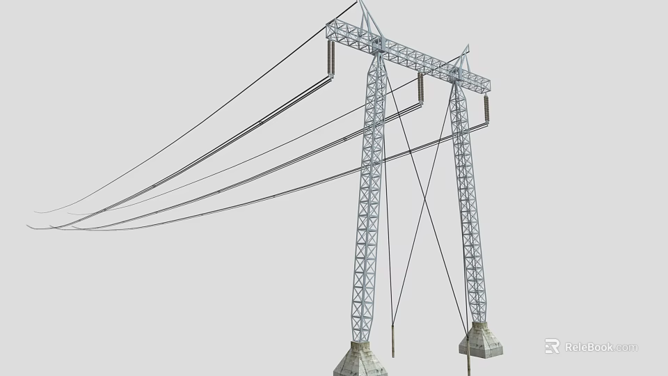 High Voltage Transmission Tower Industrial Equipment With Metal Structure And Power Lines 3d model 