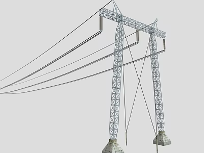 High Voltage Transmission Tower Industrial Equipment With Metal Structure And Power Lines 3d model