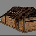 Traditional Wooden Building With Sloped Roof Porch And Carved Wooden Walls