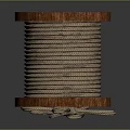 Wooden Stone Cylindrical Reel Featuring Coiled Rope And Circular Bases