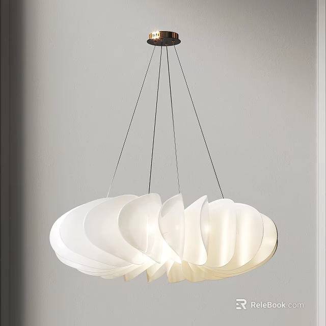 Modern White Chandelier with Petal Shaped Lampshade and Hanging Metal Wires 3d model 
