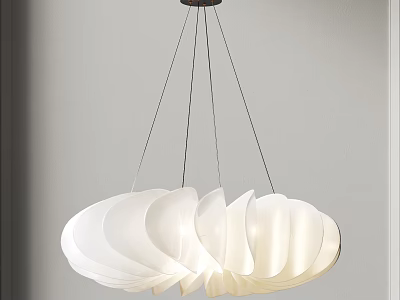 Modern White Chandelier with Petal Shaped Lampshade and Hanging Metal Wires 3d model