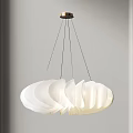 Modern White Chandelier with Petal Shaped Lampshade and Hanging Metal Wires
