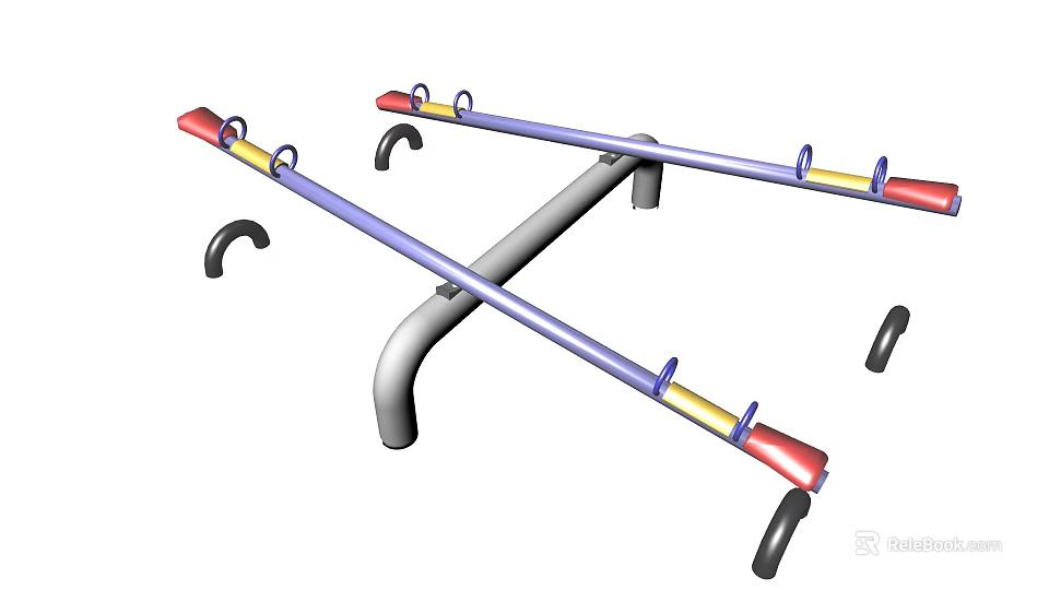 Outdoor Fitness Crossed Bars With Colorful Red Yellow Blue Handles And Black Footrests 3d model 