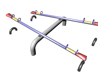 Outdoor Fitness Crossed Bars With Colorful Red Yellow Blue Handles And Black Footrests 3d model