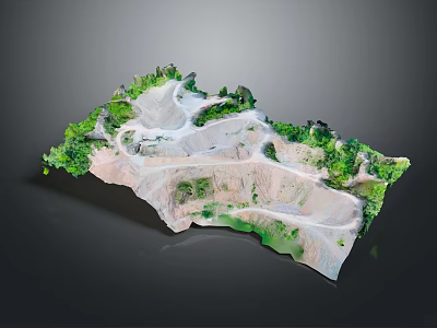3D Terrain Model With Winding Paths And Lush Green Vegetation Coverage 3d model