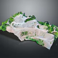 3D Terrain Model With Winding Paths And Lush Green Vegetation Coverage 3d model
