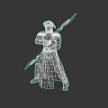 Detailed Game Character in Red Armor and Hood with Dual Swords