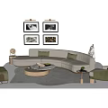 Modern Curved Beige Sofa With Marble Coffee Table Wall Art Floor Lamp And Rug