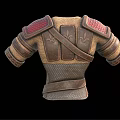 Medieval Character Battle Armor With Leather Straps Metal Mesh And Red Shoulder Details